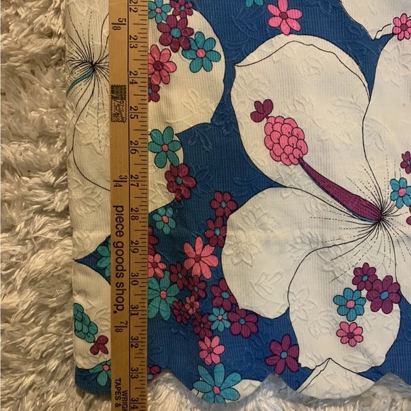 1960’s Vintage Hawaiian Surf Blue White Psychedelic Scalloped Hem Mini Dress EC - Picture 11 of 15